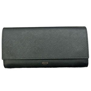 Celine Large Flap Wallet In Grained Calfskin Black